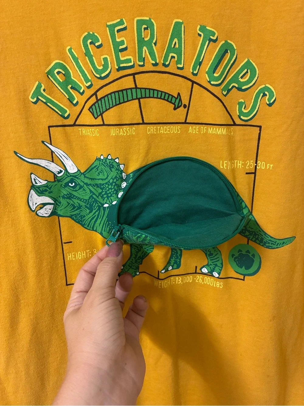 Gymboree Yellow Long-Sleeve Triceratops Graphic Tee with zipper pocket dinosaur